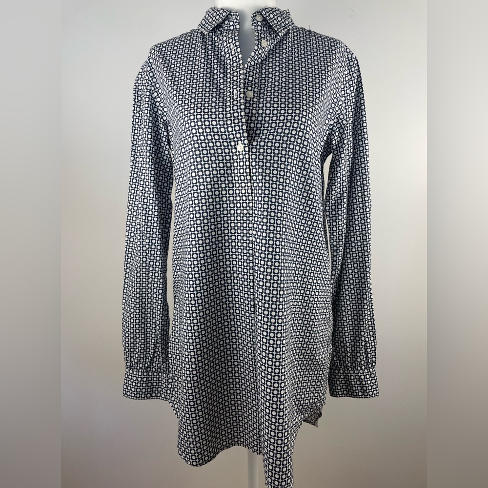 Orla Kiely Navy Blue and White Flower Button Up Tunic Size Small